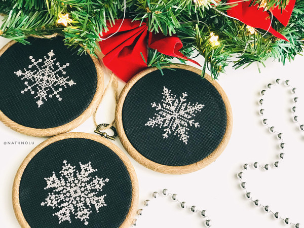 Set of 3 Christmas Ornaments Cross Stitch