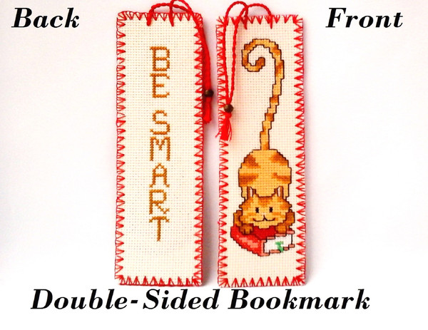 Hand Embroidery Bookmark Gifts for readers Be smart Kids bookmark Designs cross stitch Embroidery cat.jpg
