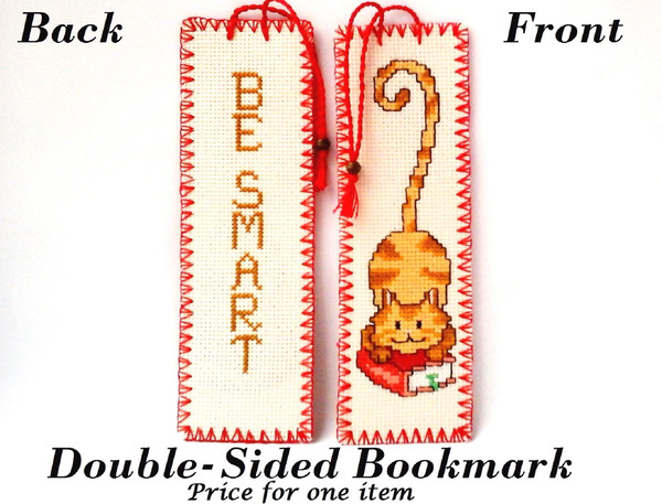 Hand Embroidery Bookmark Gifts for readers Be smart Kids bookmark Christmas gift Embroidery cat.jpg