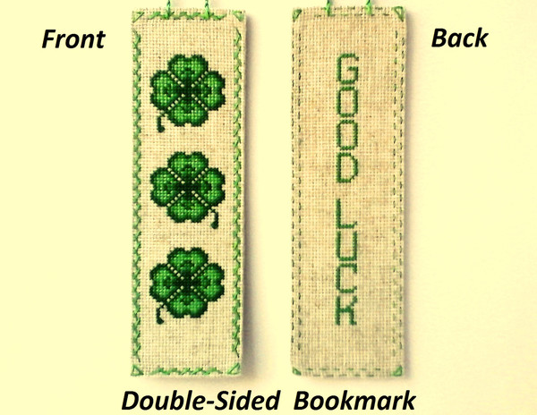 Bookmark Gifts for reader Double-sided bookmark Designs cross stitch Four leaf clover St Patricks day.jpg