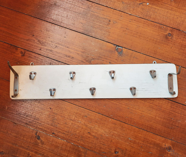 white wall hanger hooks vintage small plank