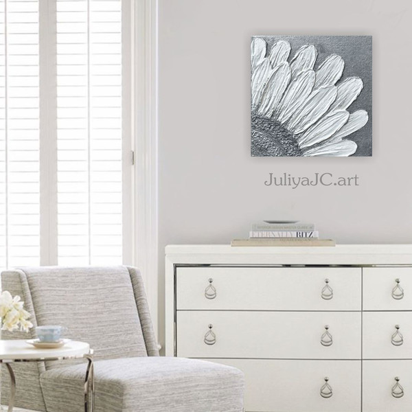 daisy-original-art-floral-painting-gray-and-white-abstract-wall-art-silver-home-decor