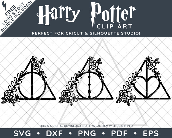 Harry Potter Floral Deathly Hallows by SVG Studio Thumbnail.png