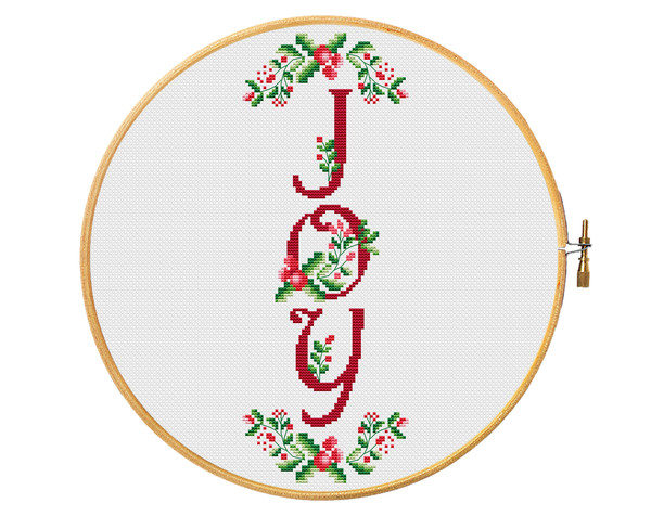 JOY cross stitch pattern in folk style, easy beginner cross - Inspire Uplift