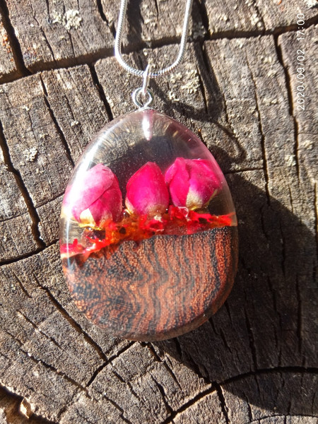 Rose wood necklace Flowers wood resin pendant Best girlfriends Christmas gift.jpg
