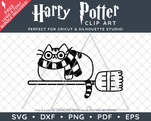 Harry Potter Pusheen Broom by SVG Studio Thumbnail3.png