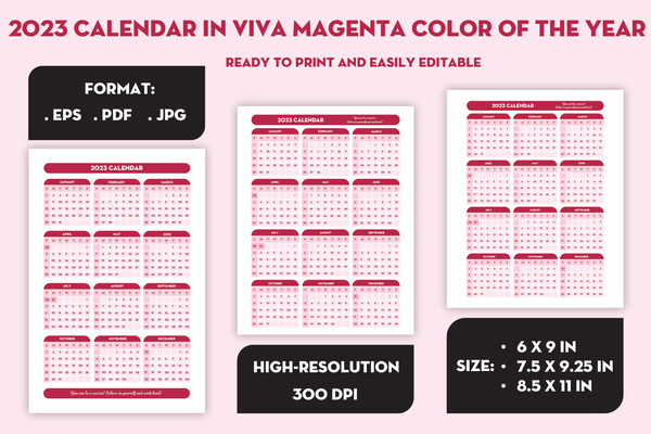2023 Calendar in Viva Magenta color of the year cover.jpg