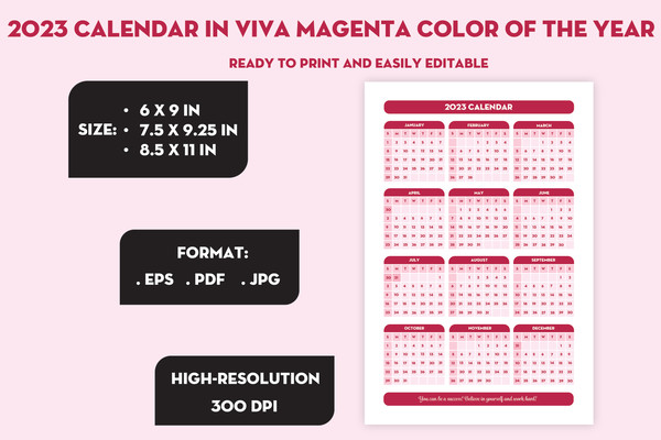 2023 Calendar in Viva Magenta color of the year cover 2.jpg