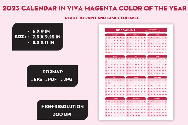 2023 Calendar in Viva Magenta color of the year cover 3.jpg