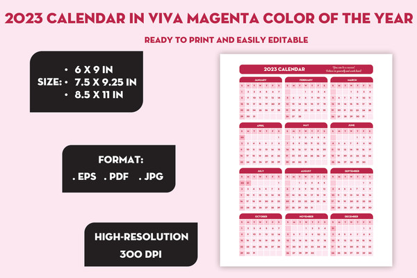 2023 Calendar in Viva Magenta color of the year cover 4.jpg