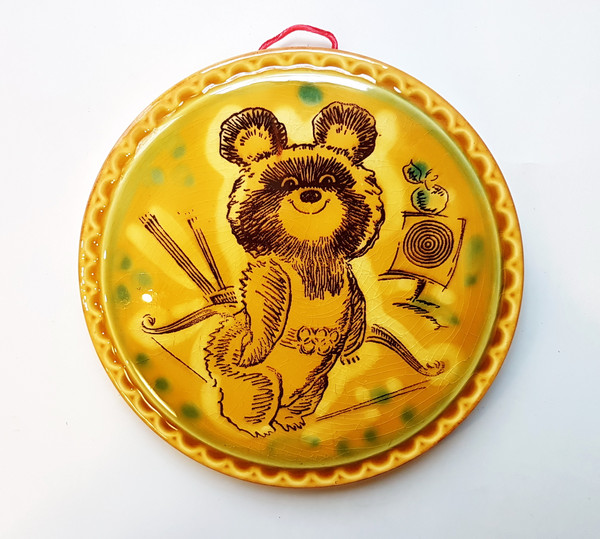 6 Porcelain Plaque Olympic Archery Misha mascot Olympic Games in Moscow 1980.jpg