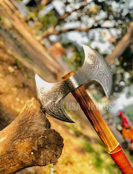 Hunting Axe, Stylish Medieval Carbon Steel Head Double Sided Axe, Gift For Her, Unique Viking Axe (4).jpg