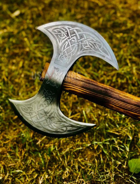 Hunting Axe, Stylish Medieval Carbon Steel Head Double Sided Axe, Gift For Her, Unique Viking Axe (6).jpg
