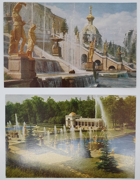 8 PETRODVORETS vintage color photo postcards set views of architectural ensemble USSR 1968.jpg