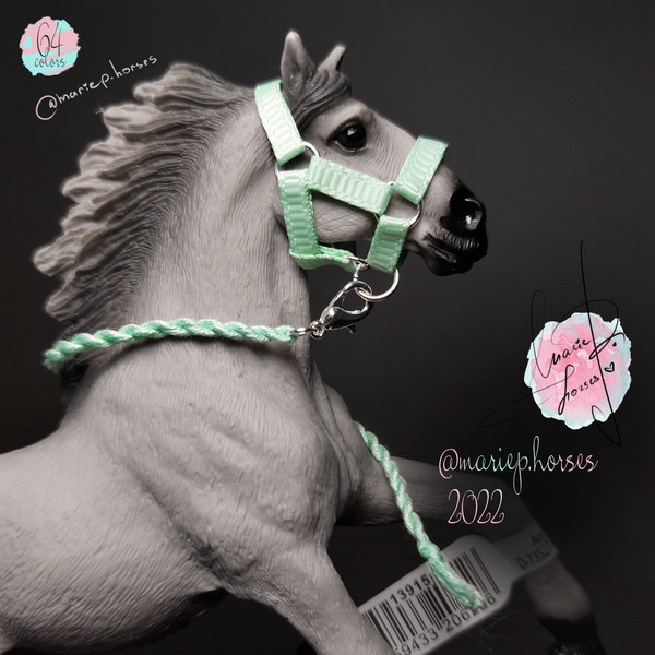 custom handmade schleich horse mint halter and lead rope set by mariephorses toy accessories miniature tiny tack for plastic figurines