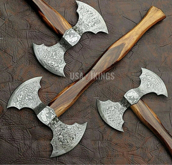 Handmade Damascus Steel Tomahawk Hatchet with FREE Leather Sheath, Axe With Rose Wood, Best Birthday Anniversary Gift For Husband & Dad.jpg