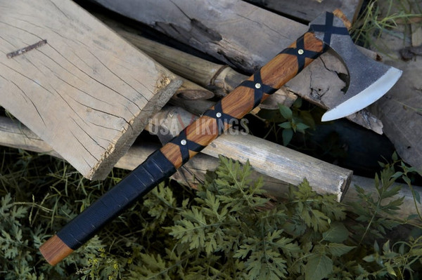 Custom Handmade Ragnar Viking Axe, Hand Forged Viking Tomahawk Axe Ash Wood Handle, Vikings Throwing Axe, Anniversary Gift For Him (2).jpg