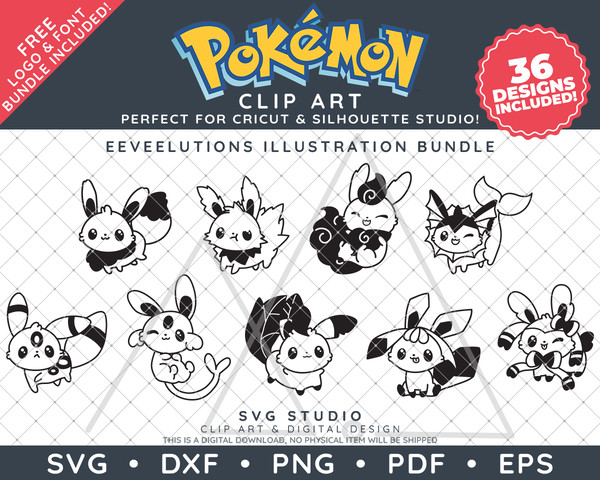 Pokemon Clip Art SVG DXF PNG PDF - Kawaii Eeveelution Illust