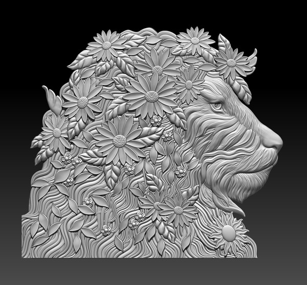 3D Model STL file Panel flowered lion head