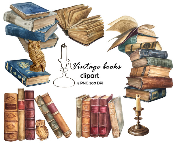 Watercolor books clipart. Vintage books - Inspire Uplift