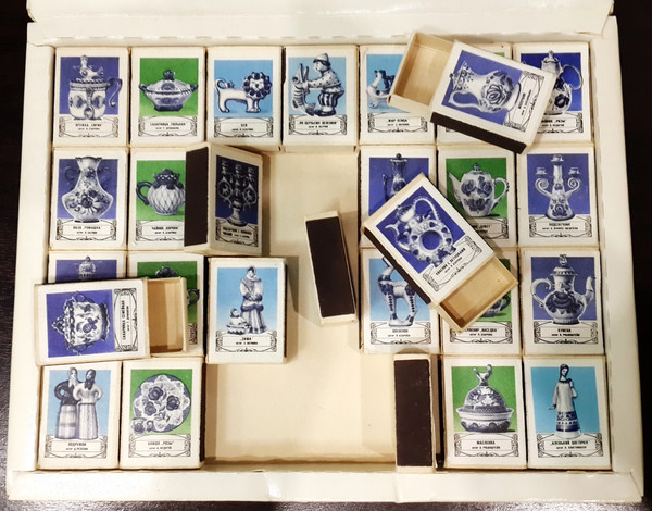 4 1978 USSR matches matchboxes Set GZHEL Russian porcelain.jpg