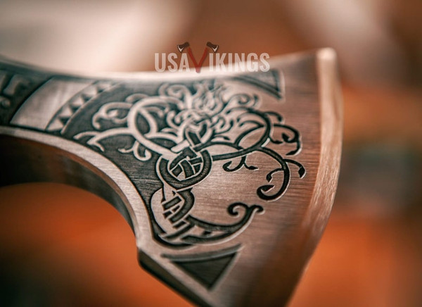 Custom Gift Forged Damascus Steel Viking Axes with Rose Wood Shaft, Viking Bearded Camping Axe, Best Birthday Gift (2).jpg
