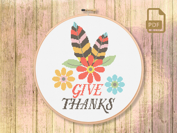 Give Thanks Cross Stitch Pattern, Thanksgiving Cross Stitch Pattern, Thanksgiving Patterns, Thanksgiving Gift, Thanksgiving Home Decor #thg_006