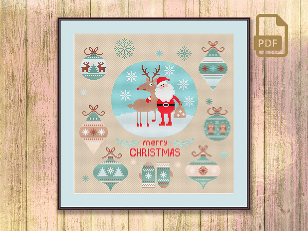 Merry Christmas Cross Stitch Pattern, Cute Christmas Deer cross stitch, Merry Christmas Pattern, Christmas Decor #mch_005
