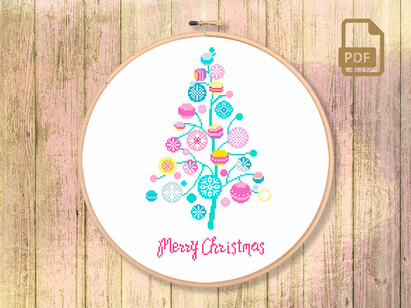 Christmas Tree Cross Stitch Pattern, Merry Christmas Cross Stitch Pattern, Merry Christmas Pattern, Christmas Decor #mch_009