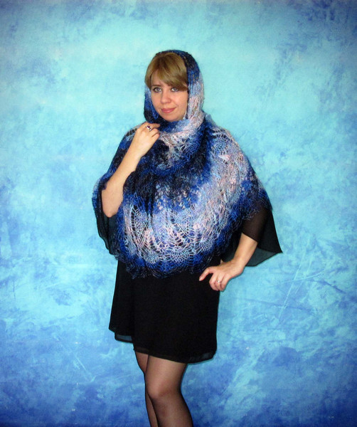 Bright colorful crochet shawl, Hand knit warm Russian Orenburg shawl, Shoulder wrap, Goat down stole, Woolen cape, Cover up, Lace kerchief, Gift for a woman 7.J