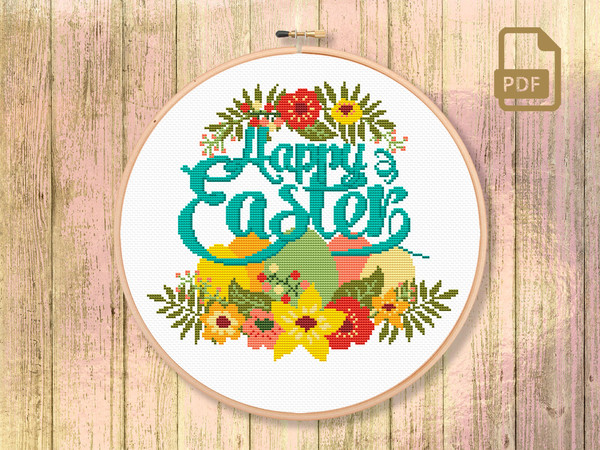 Happy Easter Cross Stitch Pattern, Easter Patterns, Easter Gift, Easter Home Decoration, Easter Decor #oth_030