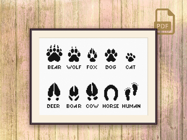 Footprints Animals Cross Stitch Pattern, Woodland Animals Cross Stitch Pattern, Animal Tracks Cross Stitch Pattern, Modern Cross Stitch Pattern #oth_010