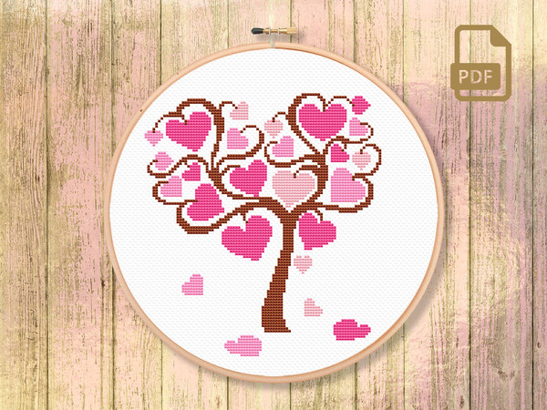 Tree of Hearts Cross Stitch Pattern, Love Cross Stitch Pattern, Valentine Cross Stitch Pattern #lv_005