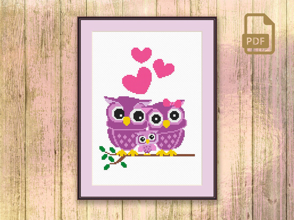 Cute Owls Family Cross Stitch Patterns, Owls Family Cross Stitch Pattern, Owl Cross Stitch Pattern, Owls Pattern, Home Decor, Home Sweet Home #owl_002