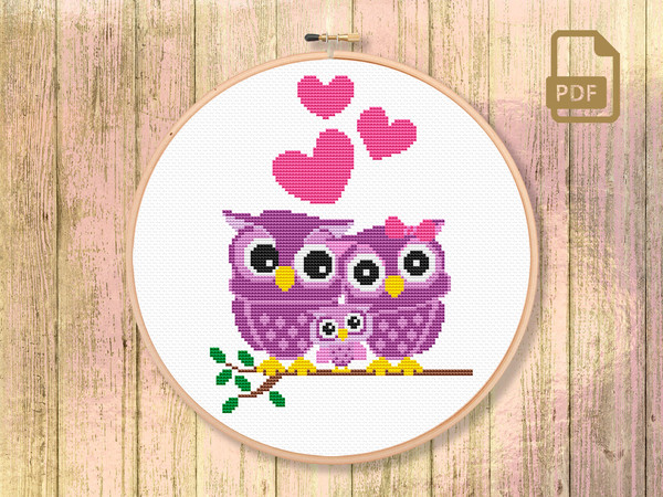 Cute Owls Family Cross Stitch Patterns, Owls Family Cross Stitch Pattern, Owl Cross Stitch Pattern, Owls Pattern, Home Decor, Home Sweet Home #owl_002