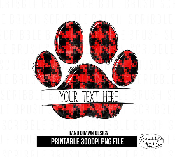 Red Plaid Split Dog Paw Print Sublimation.jpg