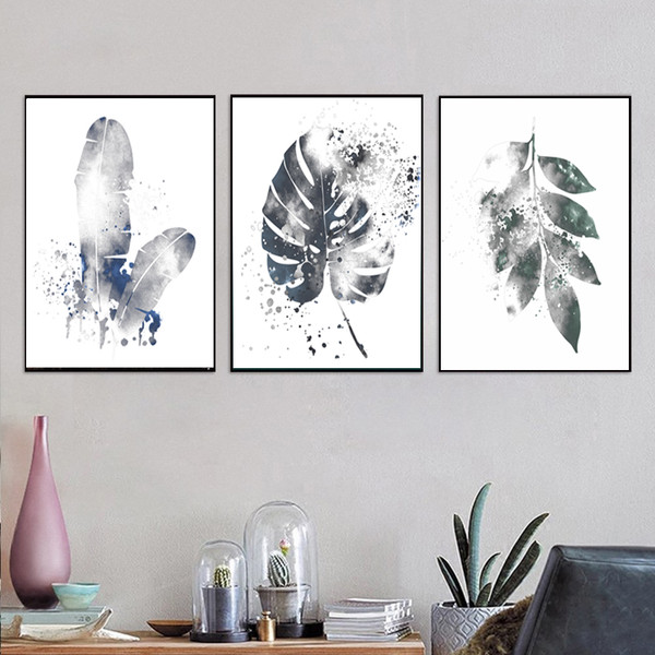 set of 3 prints tropical leaves in gray tones download