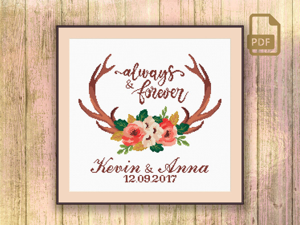 Always And Forever Wedding Cross Stitch Pattern, Personalized Wedding Gift Cross Stitch Pattern, Modern Home Decor #wd_016