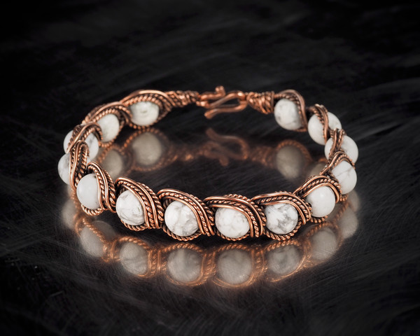 white turquoise copper wire wrapped bracelet (3).jpeg