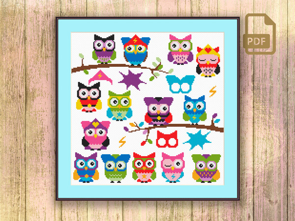 Super Hero Owls Cross Stitch Pattern, SuperHero Owls Patterns, Holiday Gift, Owls Home Decoration #owl_014