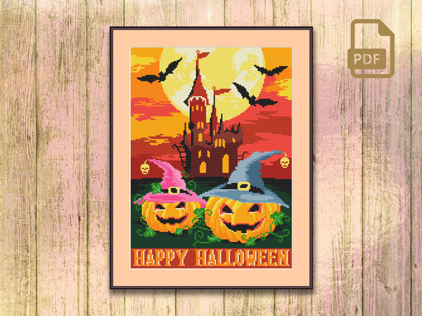 Happy Halloween Cross Stitch Pattern, Halloween Patterns, Retro Travel Pattern, Halloween Gift, Halloween Decoration #hll_008