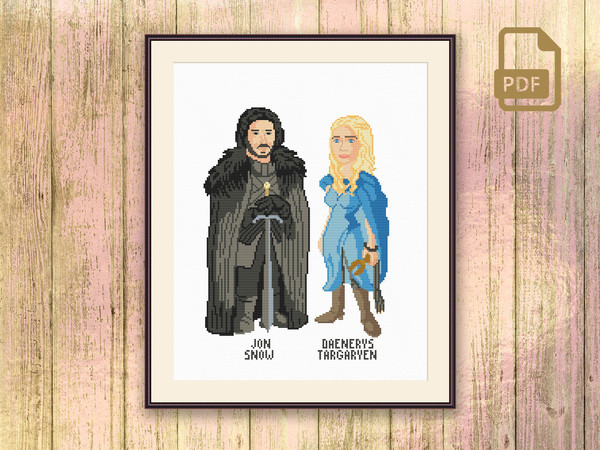 Jon Snow and Daenerys Targaryen Cross Stitch Pattern, Game of Thrones Cross Stitch Pattern, Game of Thrones Characters,  Movie Cross Stitch Pattern #got_014