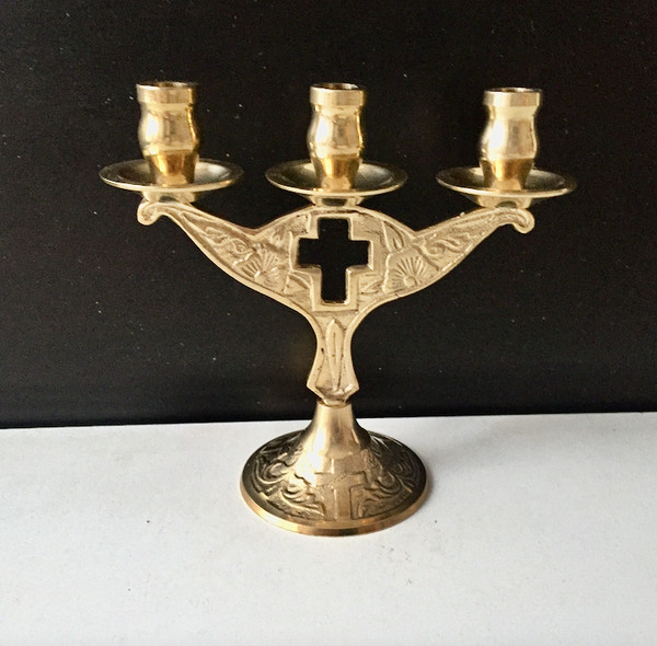 Russian 3-armed brass candelabra