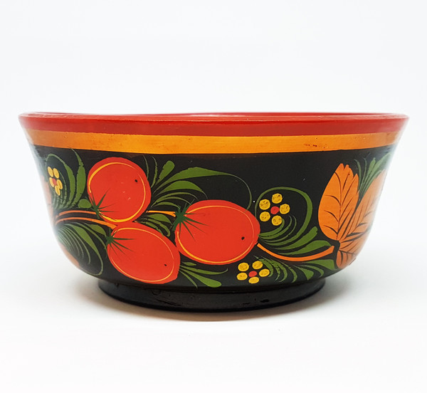 1 1970s USSR KHOKHLOMA Vintage Russian Wooden BOWL CUP Hand painted.jpg
