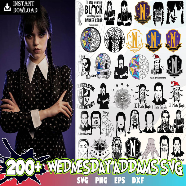 200 Wednesday SVG, Wednesday Adam, Addams Family, Jenna Ortega, SVG, PN.jpg