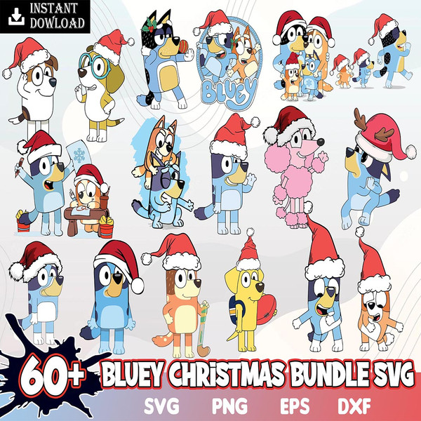 Christmas Bluey Svg Bundle, Dog cartoon Vector, Bluey Clipart Christmas svg files Instant Download High Quality.jpg