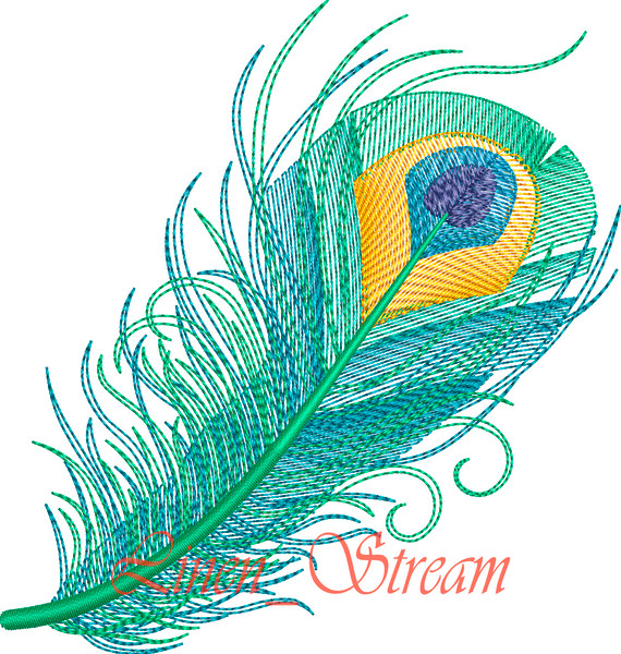 Peacock Feather Set 5 emr.designs in 3-5 siz. in 8 formats