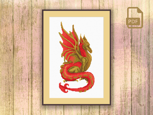 Bronze Dragon Cross Stitch Pattern, Red Dragon Embroidery, Dragon Pattern, Wild Cross Stitch Pattern, Modern Cross Stitch Pattern #oth_075