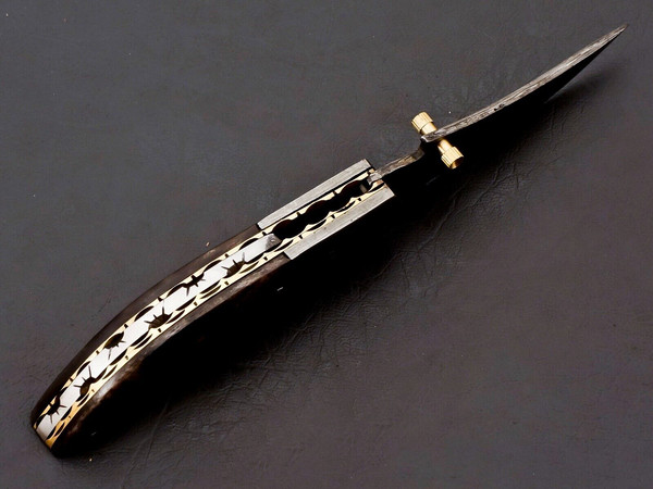 Custom Handmade Damascus Folding Knife Pocket knife Leather EDC Gift for him 3.jpg