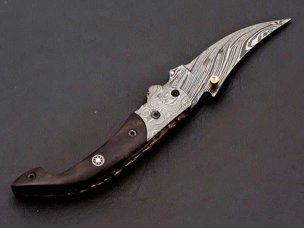 Custom Handmade Damascus Folding Knife Pocket knife Leather EDC Gift for him 4.jpg